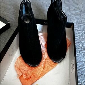 Sole Society Black Cow Suede Heeled Peep Toe Boots Sleek Minimalist Design